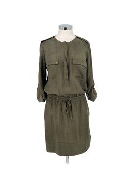 Vince Shirt Dress Long Sleeve Drawstring Waist Knee Length Green Size Medium